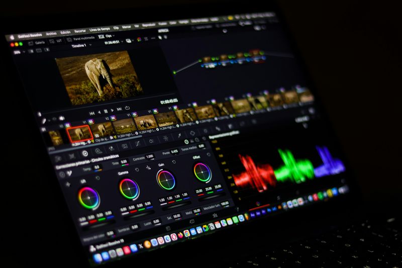 Colour grading a film on a laptop